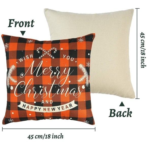 Christmas Pillow Covers 18x18 Set of 4, Ceephouge Rustic Christmas Plaid Pillow - Picture 3 of 6